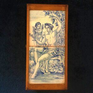 DELFT WINE BOX 2-Tile Tableau Presentation Case Wine God Dionysus Bacchus Cherub